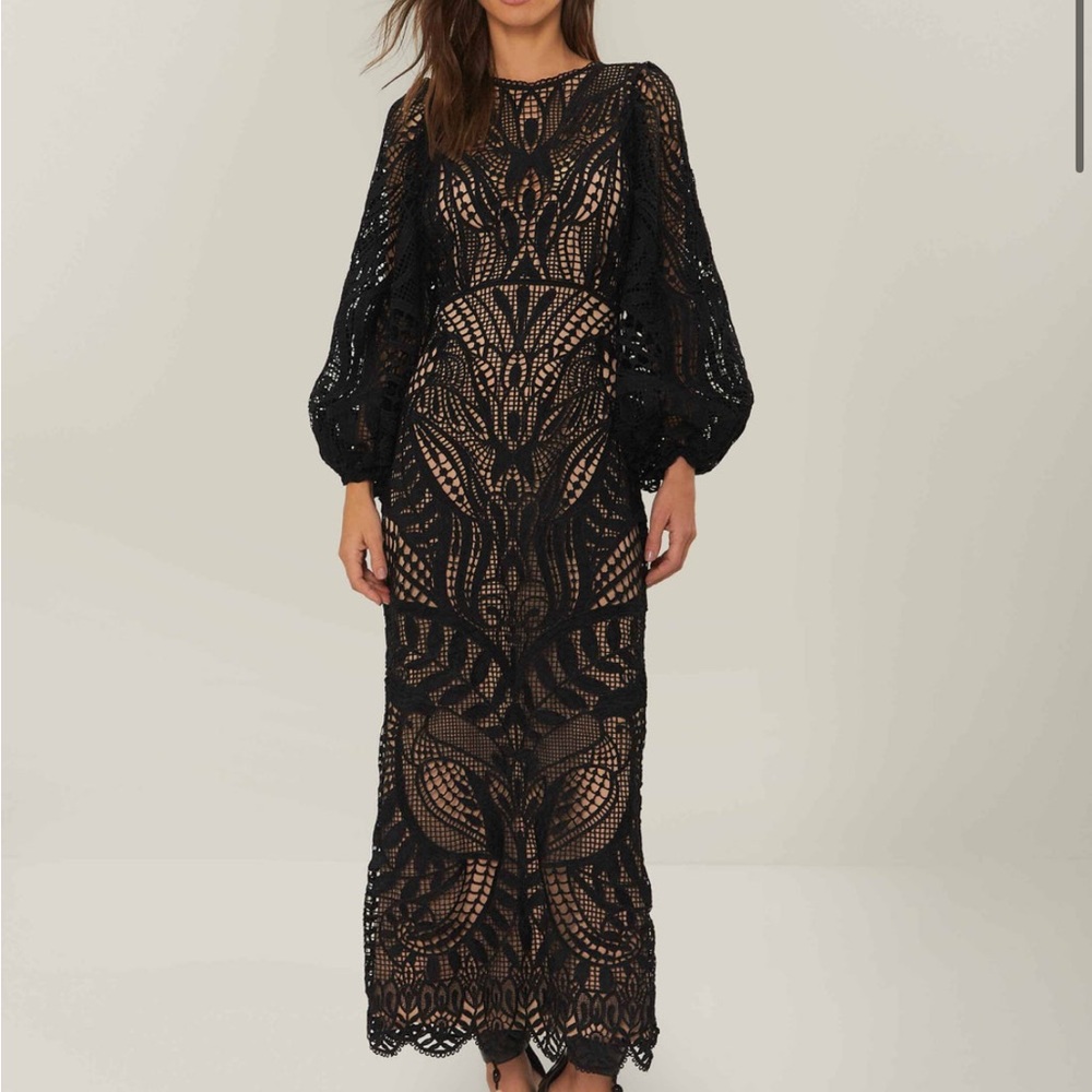 NWT Farm Rio Black Nature Guipure Midi Dress - XL
